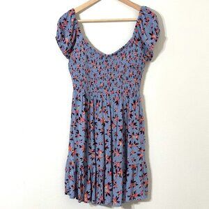 Angie Smocked Tiered Floral Dress Periwinkle Blue Ruffle Boho Tropical Festival